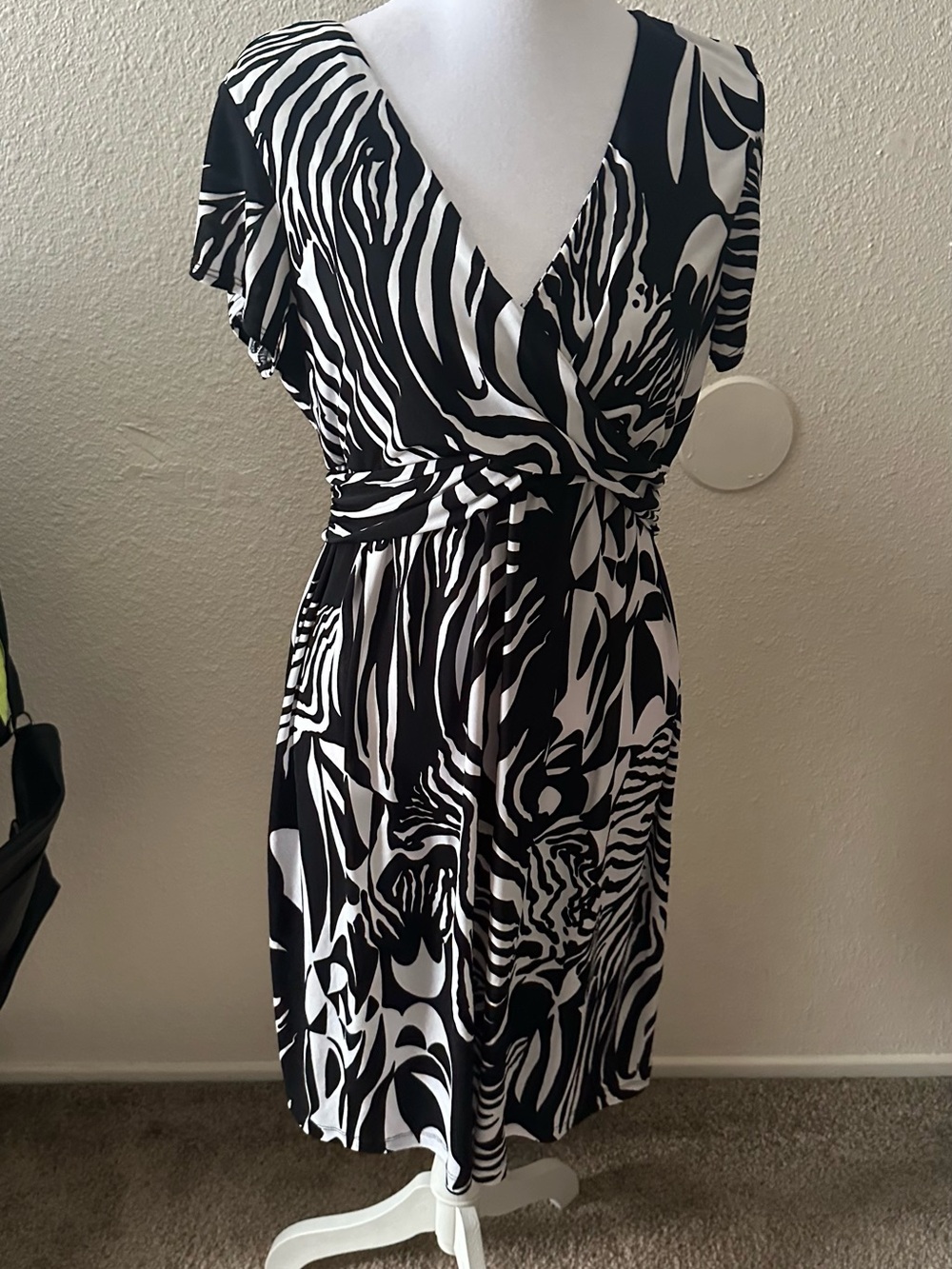 AB Studio Black & White Zebra-Pattern Wrap Dress